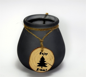 Windlicht Glas ca. 10,5 cm blaugrau Holz Anhänger Enjoy X-mas Advent Vase klein