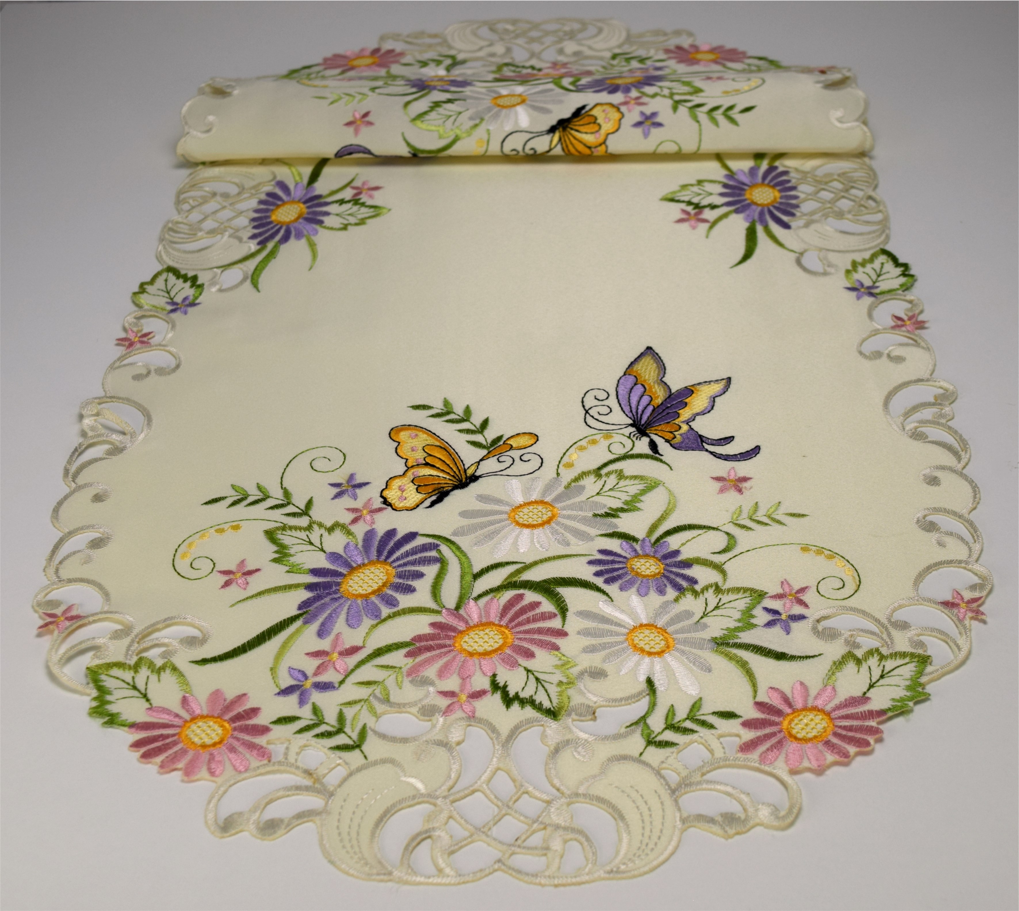 Tischläufer Tischdecke Mitteldecke Deckchen 40 x 90 cm Schmetterlinge Stickerei 