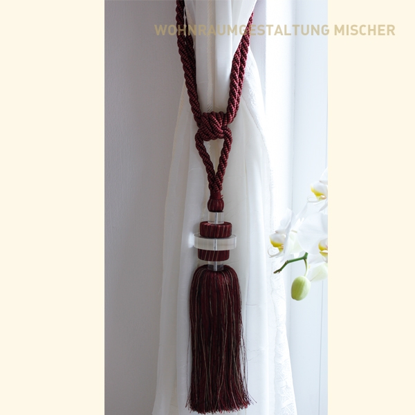 Troddel Quaste in burgundy Mix Raffhalter Kordel Quaste mit Acrylglas